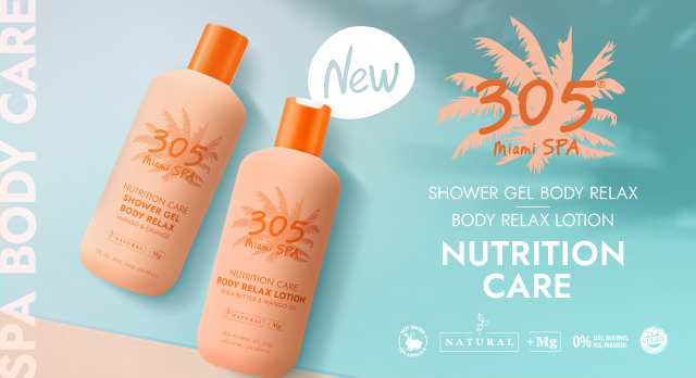 НОВИНКИ! NUTRITION CARE SHOWER GEL BODY RELAX MANGO & ORANGE и BODY RELAX LOTION SHEA BUTTER & MANGO OIL от бренда «305 Miami SPA»